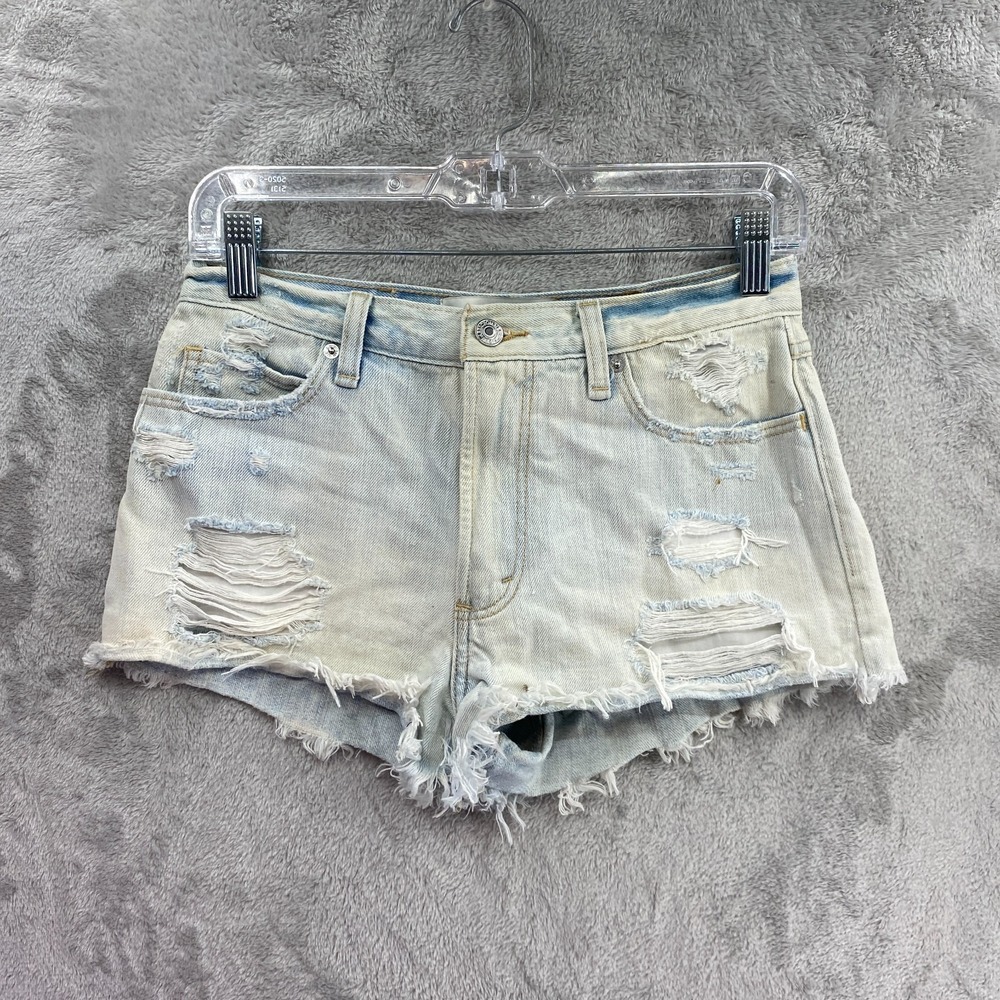 Abercrombie & Fitch Simone High Rise Distressed Denim Shorts Women's 25 / 0 Blue